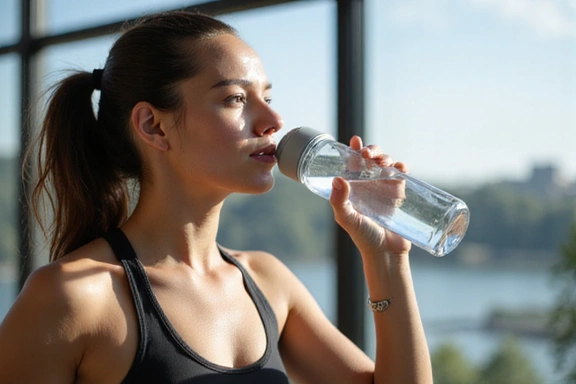 Person drinking water from a reusable bottle